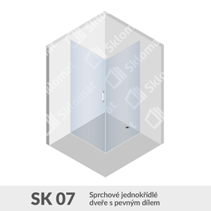 Sprchový kout SK 07 Sprchové jednokřídlé dveře s pevným dílem