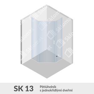 Sprchový kout SK 13 Pětiúhelník s jednokřídlími dveřmi