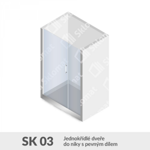 Sprchový kout SK 03 jednokřídlé dveře do niky s pevným dílem