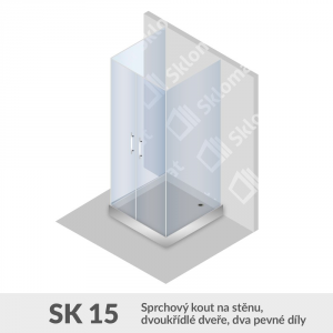 Sprchovací kút SK 15 Sprchovací kút na stenu, dvojkrídlové dvere, dva pevné diely