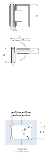 Závěs s aretací ± 90° (sklo -  sklo 90°)