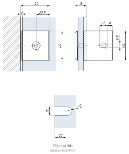 Bodový úchyt  (sklo - zeď 90°)