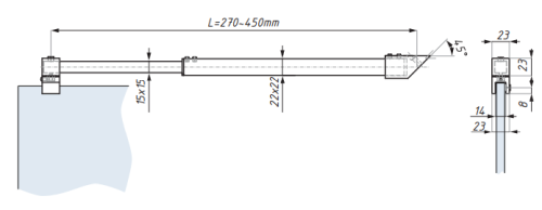 Závětrovací regulovatelný set 45°, zeď - sklo, 270 - 450 mm