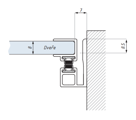 Profil s magnetickým těsněním, sklo - zeď