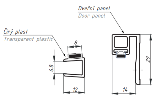 Profil s magnetickým těsněním, sklo - zeď