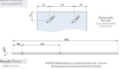 Vodící kolejnice s bodovými úchyty