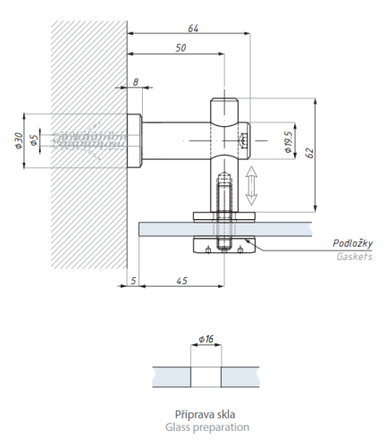 Bodový úchyt (zeď - sklo)