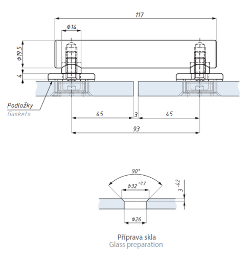 Bodový úchyt (sklo - sklo 180°)