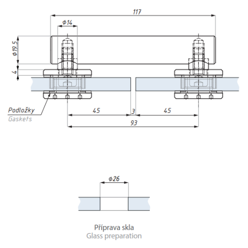 Bodový úchyt (sklo - sklo 180°)