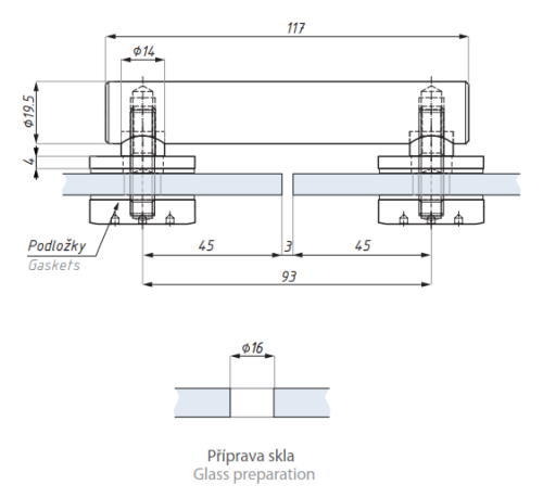 Bodový úchyt (sklo - sklo 180°)