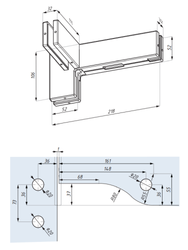 Protikus – spoj nadsvětlíku s bočním panelem a zpevňujícím žebrem (pravý)