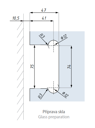 Regulovatelný pružinový závěs s aretací ± 90° s bočním kotvením (sklo - zeď)