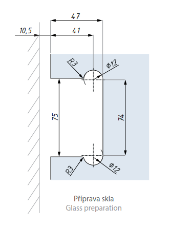 Regulovatelný pružinový závěs s aretací ± 90° (sklo - zeď)