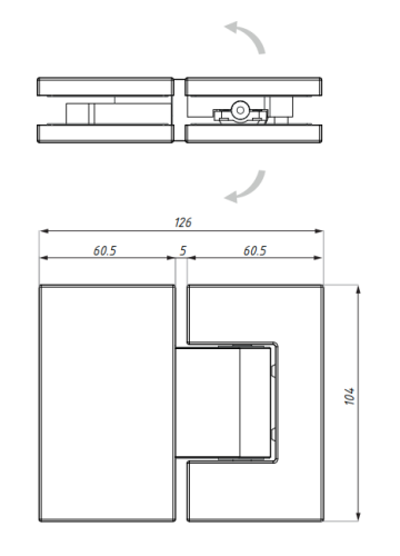 Regulovatelný pružinový závěs s aretací ± 90° (sklo - sklo)