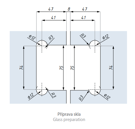 Regulovatelný pružinový závěs s aretací ± 90° (sklo - sklo)