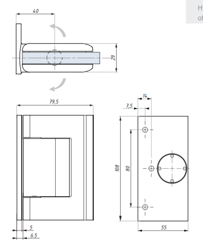 Samozavírací hydraulický závěs s aretací ± 90° s bočním kotvením (sklo - zeď)