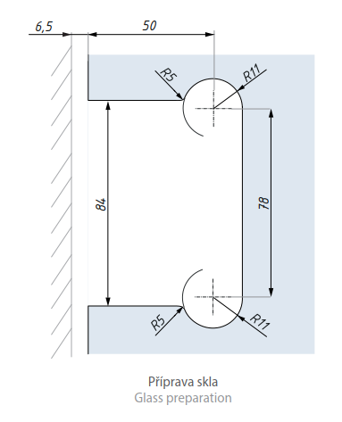 Samozavírací hydraulický závěs s aretací ± 90° (sklo - zeď)