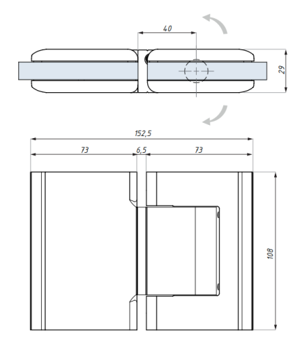 Samozavírací hydraulický závěs s aretací ± 90° (sklo - sklo)