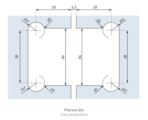 Samozavírací hydraulický závěs s aretací ± 90° (sklo - sklo)