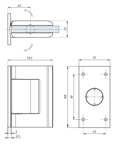 Regulovatelný hydraulický závěs s aretací ± 90° (sklo - zeď)
