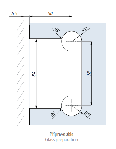 Regulovatelný hydraulický závěs s aretací ± 90° (sklo - zeď)