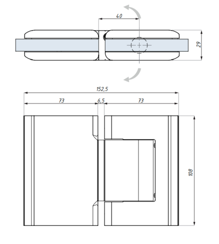 Regulovatelný hydraulický závěs s aretací ± 90° (sklo - sklo)