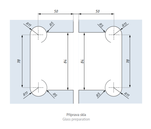 Regulovatelný hydraulický závěs s aretací ± 90° (sklo - sklo)