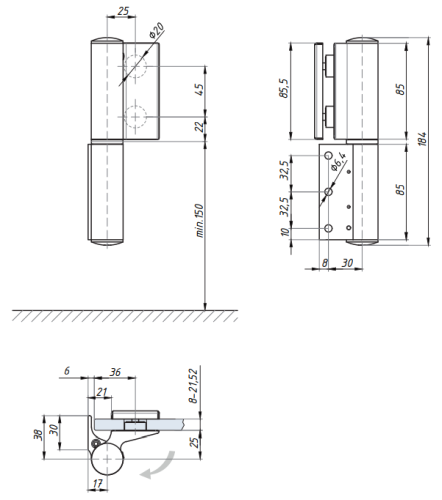 Regulovatelný hydraulický závěs s aretací (zeď - sklo)