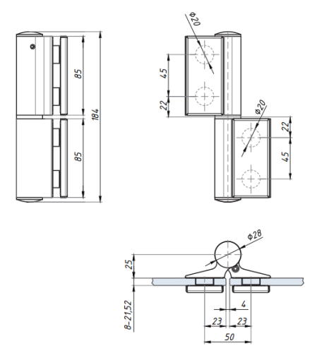 Regulovatelný hydraulický závěs s aretací (sklo - sklo)