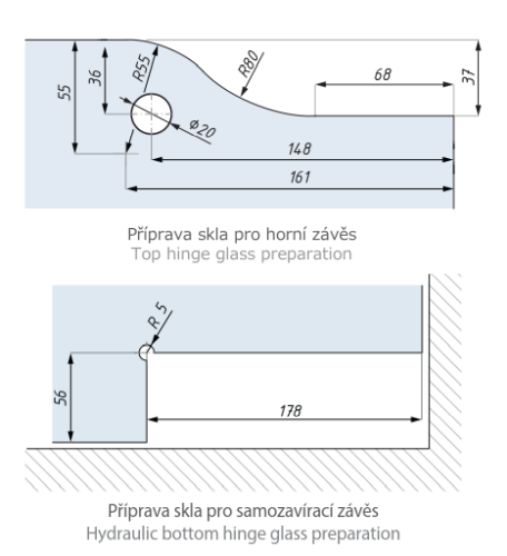 Samozavírací hydraulický dolní závěs, s aretací 90° a horní závěs, set