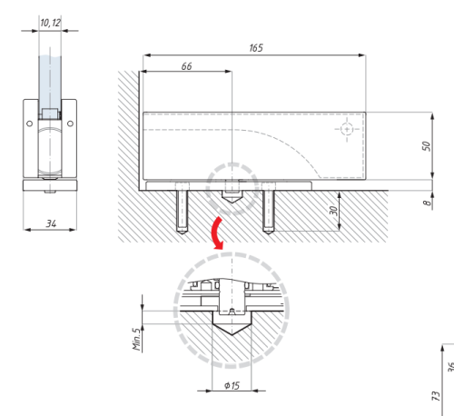 Samozavírací hydraulický dolní závěs, s aretací 90°