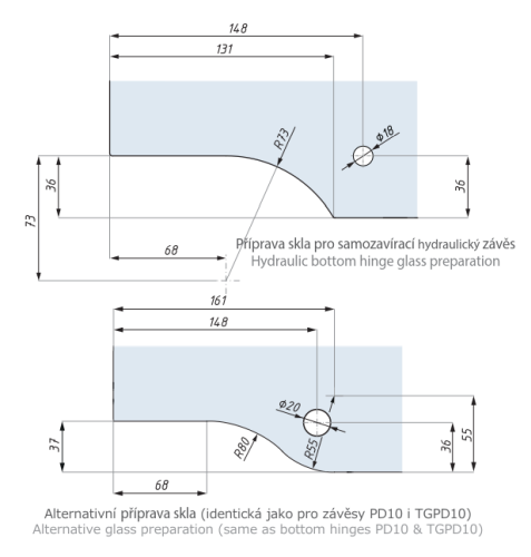 Samozavírací hydraulický dolní závěs, s aretací 90°