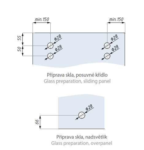 Set posuvného systému MILANO, montáž do skla